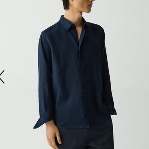 Theory Men's Navy Linen Shirt